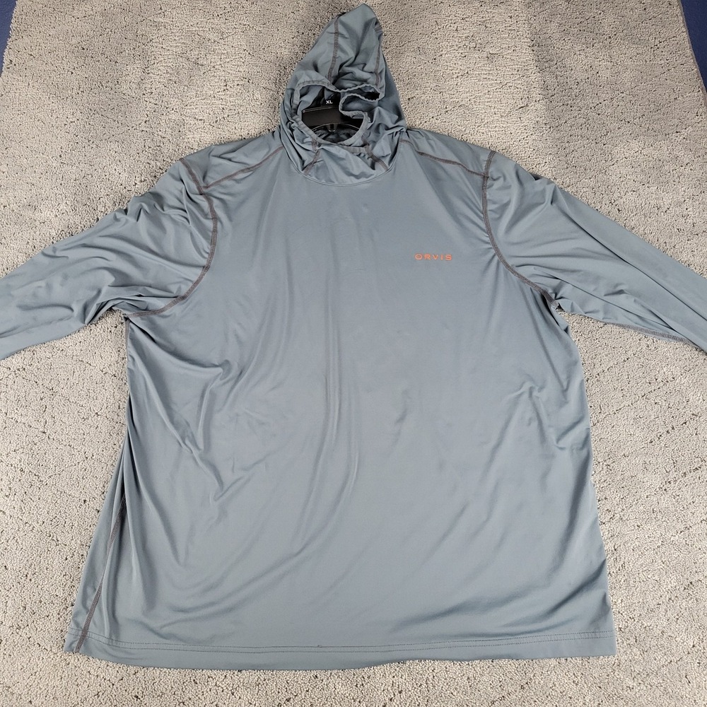 Orvis Shirt Mens XL Gray Hooded Long Sleeve Lightweight Fishing Performance